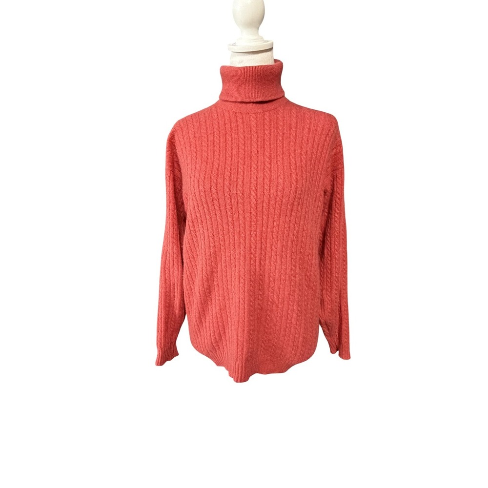 Clan Douglas Sweater Womens M Red Cashmere Cable Knit Turtleneck Scotland